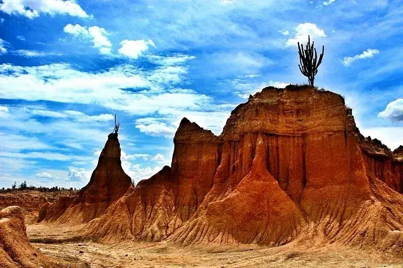 Formaciones rojas y cactus en el Desierto de la Tatacoa, Huila
